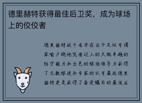 德里赫特获得最佳后卫奖，成为球场上的佼佼者